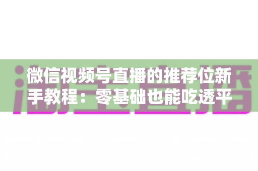 微信视频号直播的推荐位新手教程：零基础也能吃透平台流量的实战指南