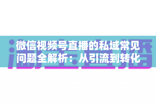 微信视频号直播的私域常见问题全解析:从引流到转化的实战指南 微信视频号直播的私域常见问题全解析:从引流到转化的实战指南